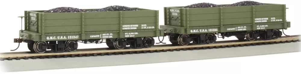 18 Ft. Freight Cars*Bachmann Trains 18 Ft. Low-Side Gondola - QMC #121235 & #121247 - Green (2/box)