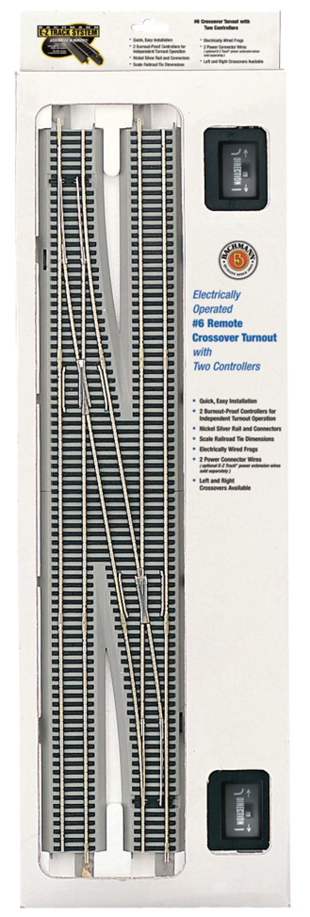 Nickel Silver W/ Gray Roadbed*Bachmann Trains #6 Remote Crossover Turnout - Left (HO Scale Nickel Silver)