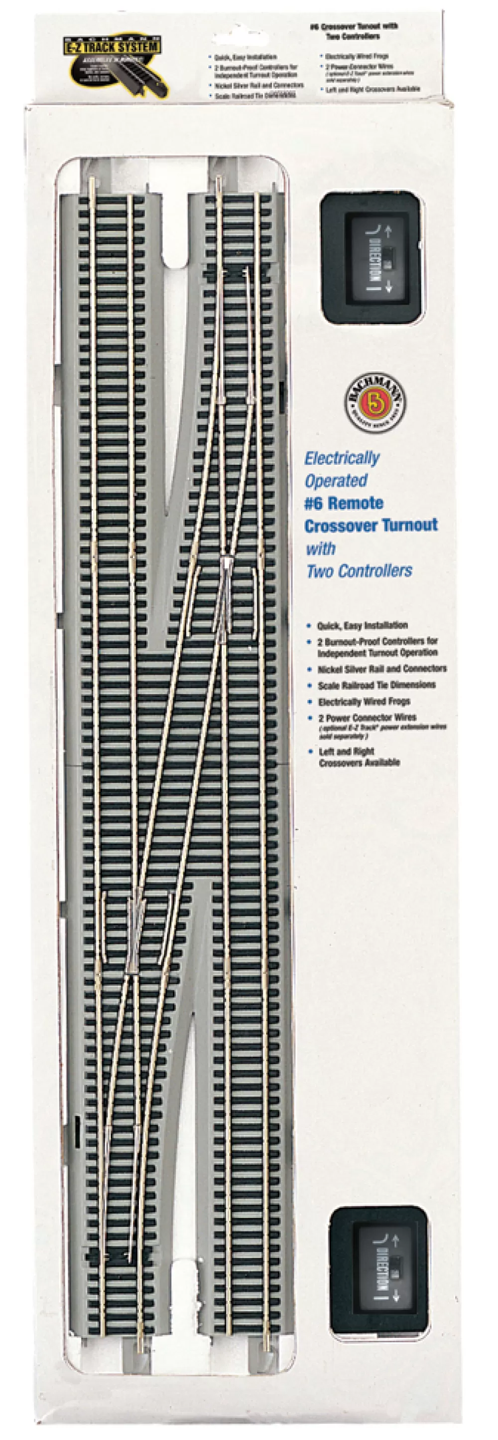 Nickel Silver W/ Gray Roadbed*Bachmann Trains #6 Remote Crossover Turnout - Right (HO Scale Nickel Silver)