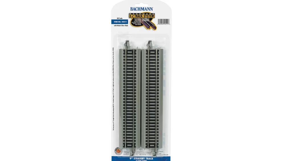 Nickel Silver W/ Gray Roadbed*Bachmann Trains 9" Straight (HO Scale Nickel Silver)