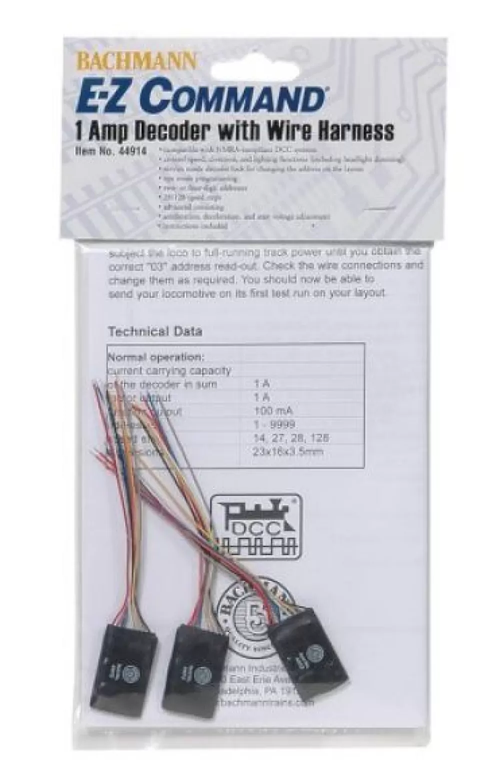 E-Z Command®*Bachmann Trains E-Z Command® 1 Amp Locomotive Decoder With Wire Harness