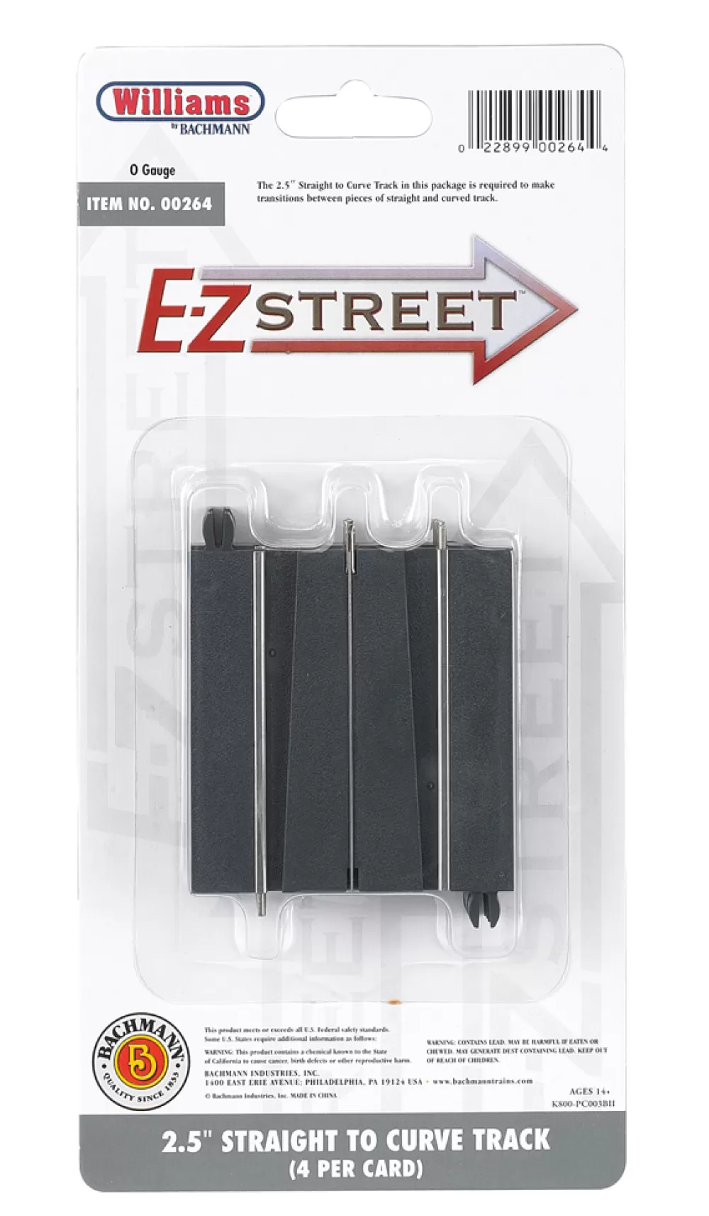 E-Z Street®*Bachmann Trains E-Z Street® 2.5" Straight To Curve Track (4/Card)