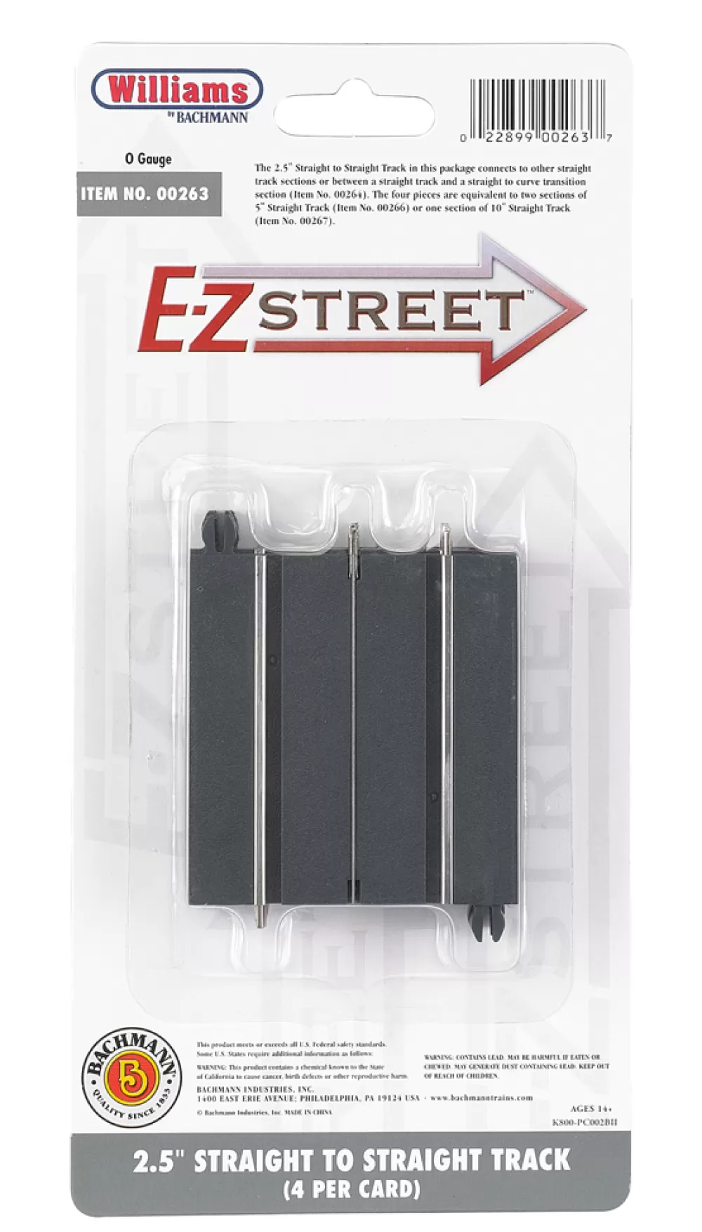 E-Z Street®*Bachmann Trains E-Z Street® 2.5" Straight To Straight Track (4/Card)